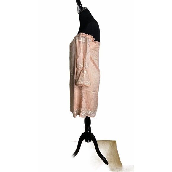 Foxiedox Womens Shift Dress Peach Lined Off Shoulder Embroidered Pullover SZ S - Picture 4 of 10